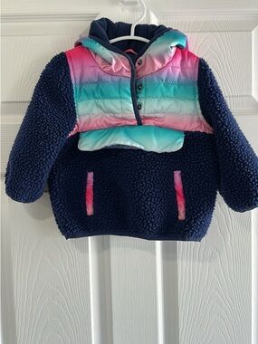 Madison Navy Sherpa Hoodie with Pink & Aqua Ombre Puffer